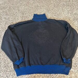 Vintage Cosi Collection Men Black Blue Striped Turtleneck Sweatshirt Emblem Sz M